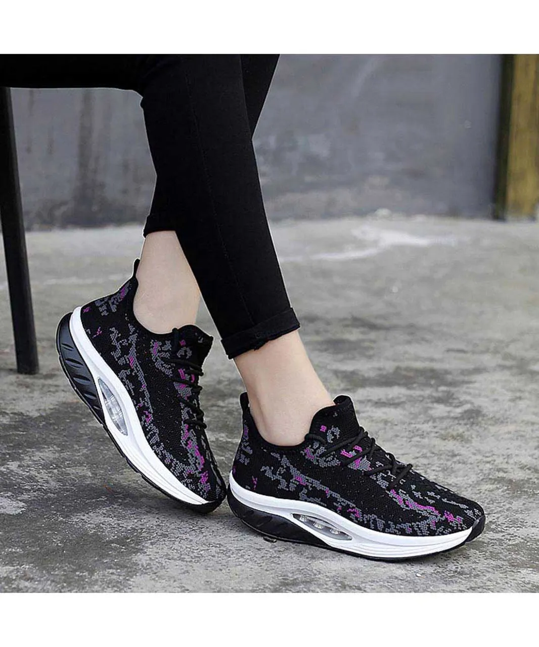 Purple black texture pattern rocker bottom shoe sneaker