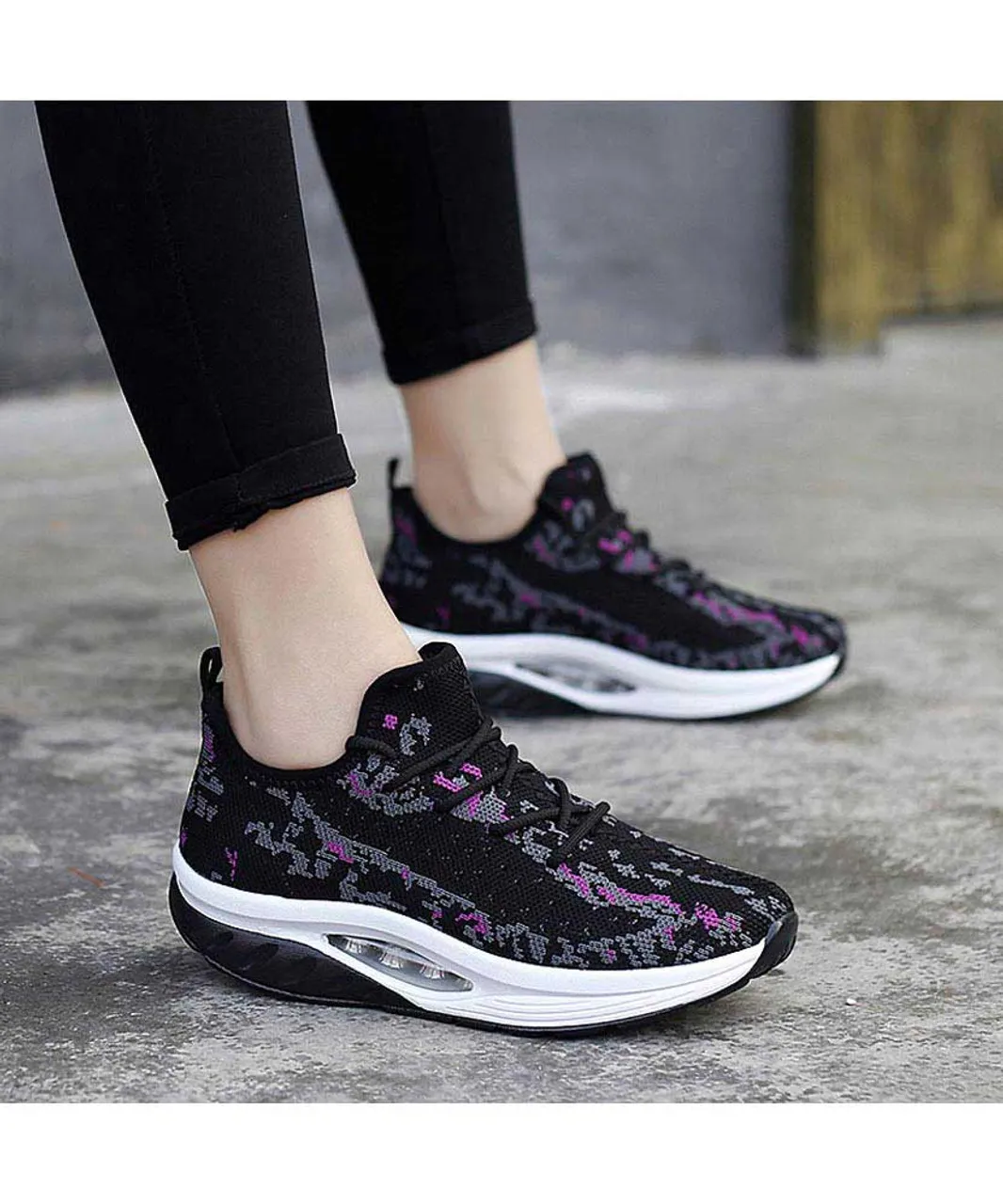 Purple black texture pattern rocker bottom shoe sneaker