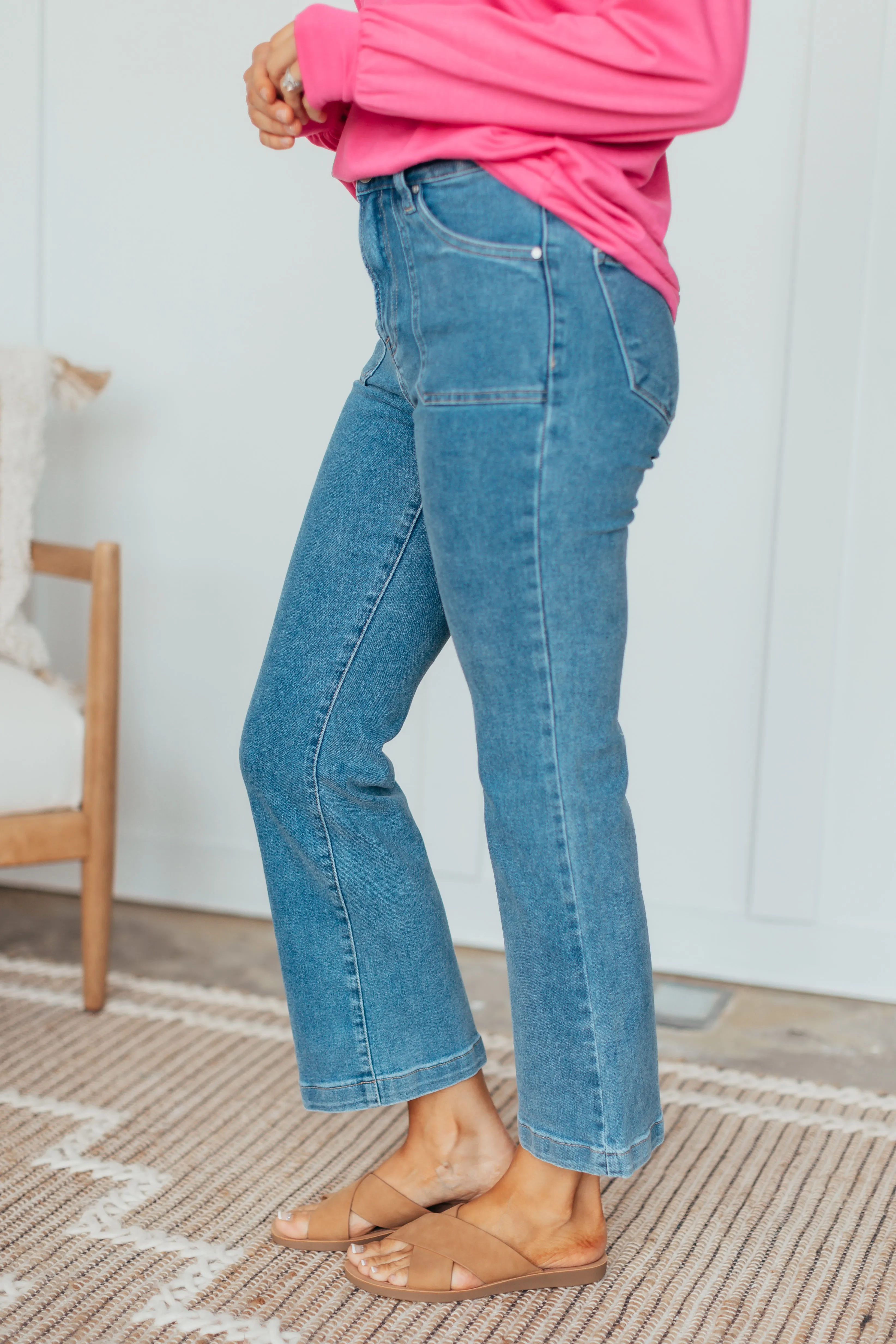 RISEN Front Patch Ankle Flare Jeans