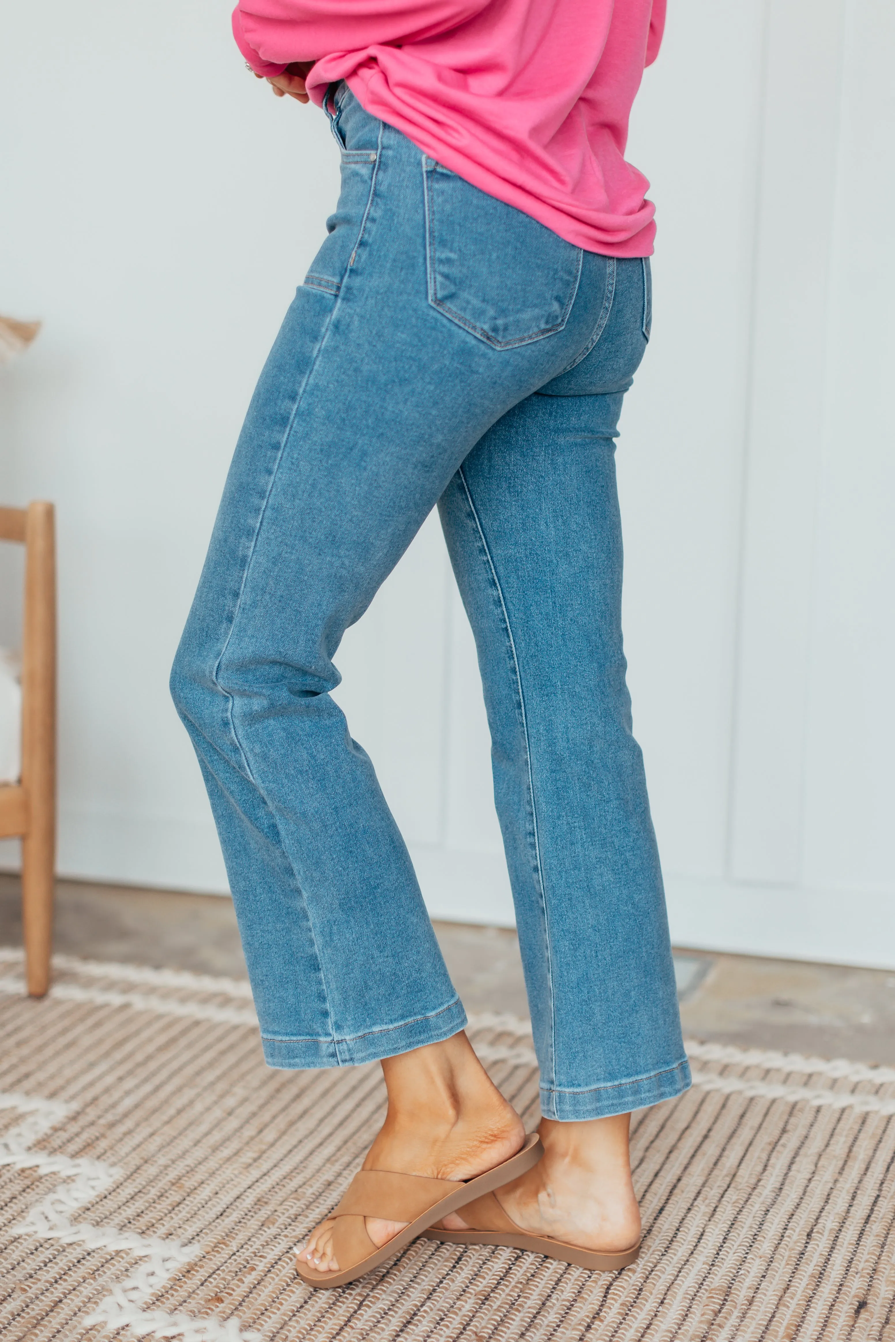 RISEN Front Patch Ankle Flare Jeans