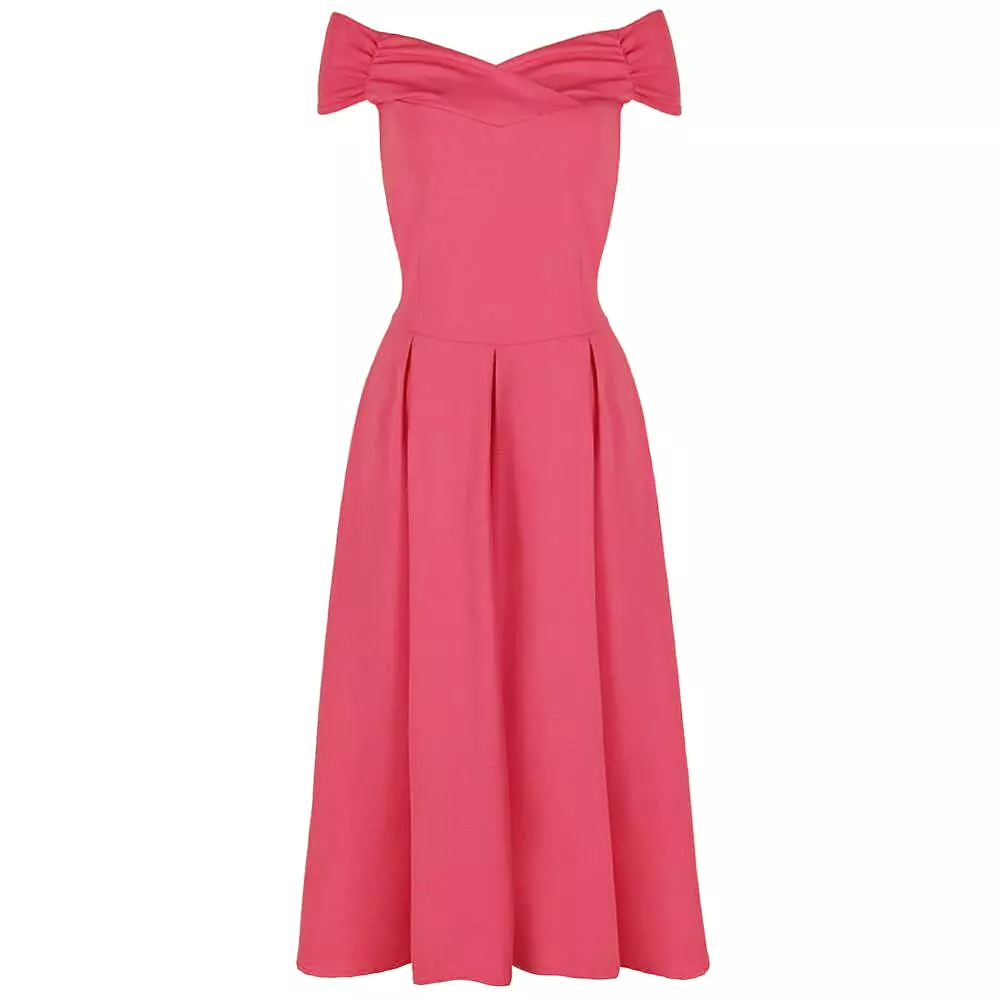 Rose Pink Crossover Vintage Bardot 50s Swing Dress