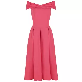 Rose Pink Crossover Vintage Bardot 50s Swing Dress