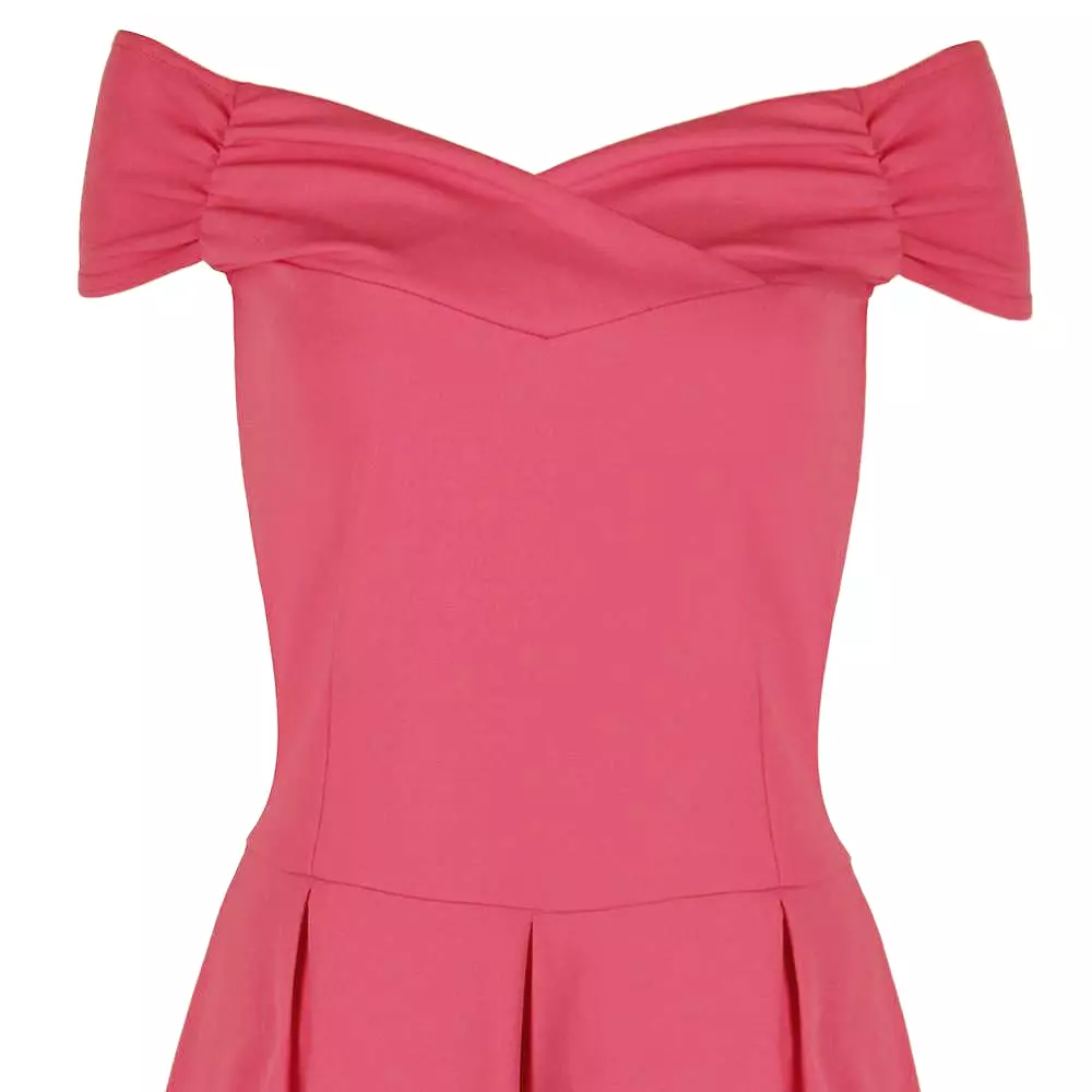 Rose Pink Crossover Vintage Bardot 50s Swing Dress