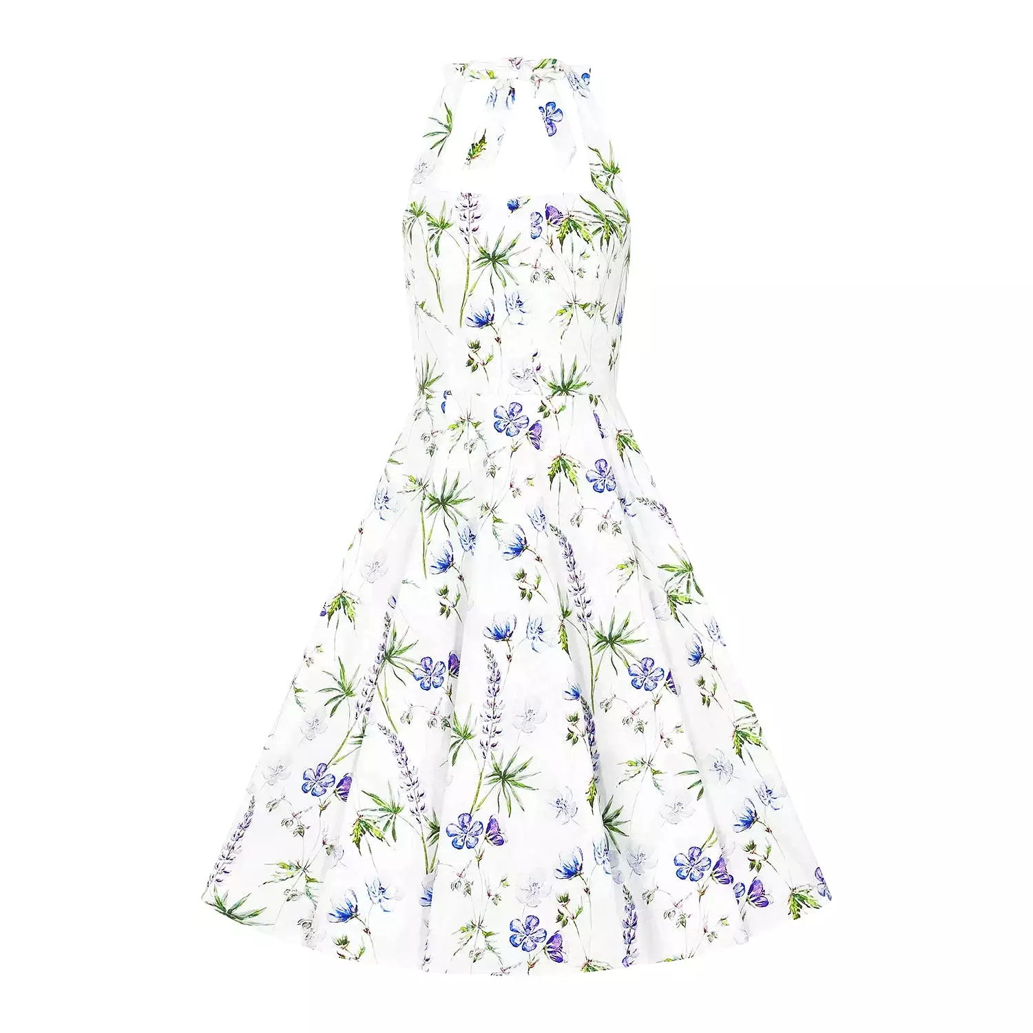 Spring Floral Halterneck Swing Tea Dress