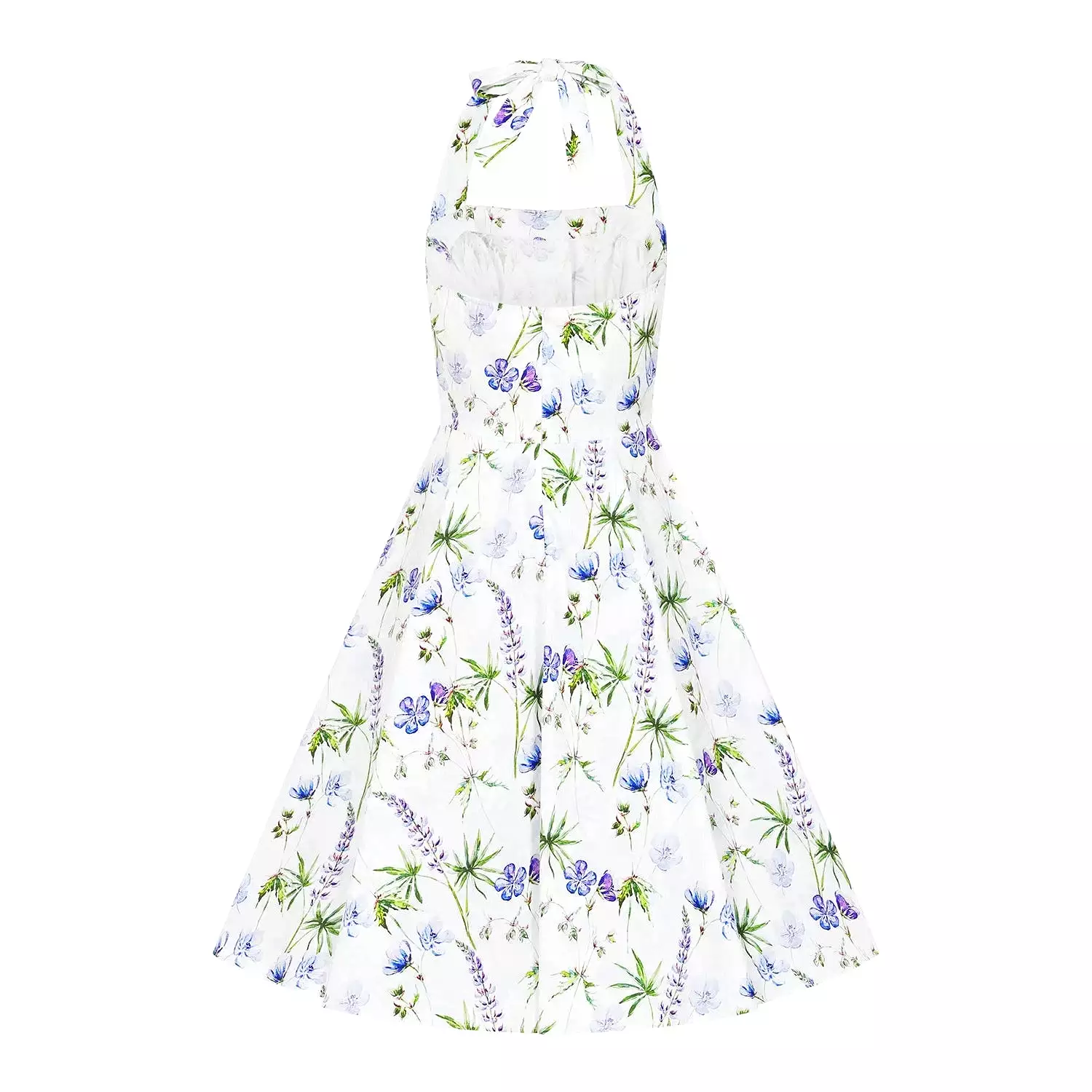 Spring Floral Halterneck Swing Tea Dress