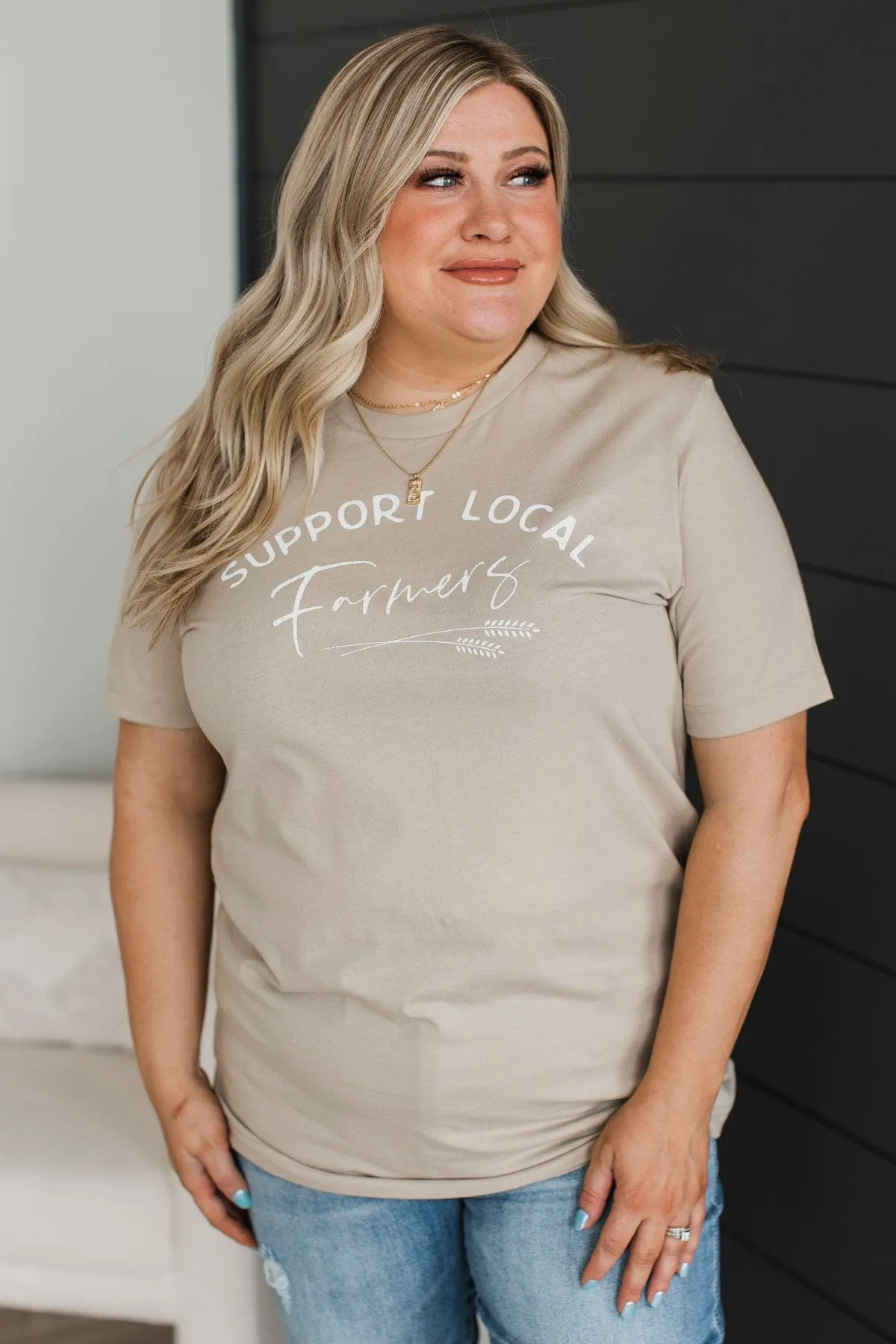 Support Local Farmers Graphic Tee- Light Taupe