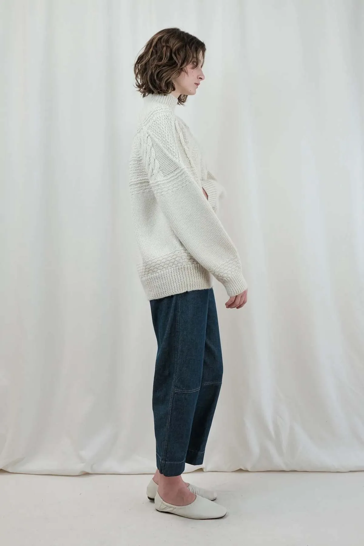 Textured Alpaca Cable Sweater - Cream