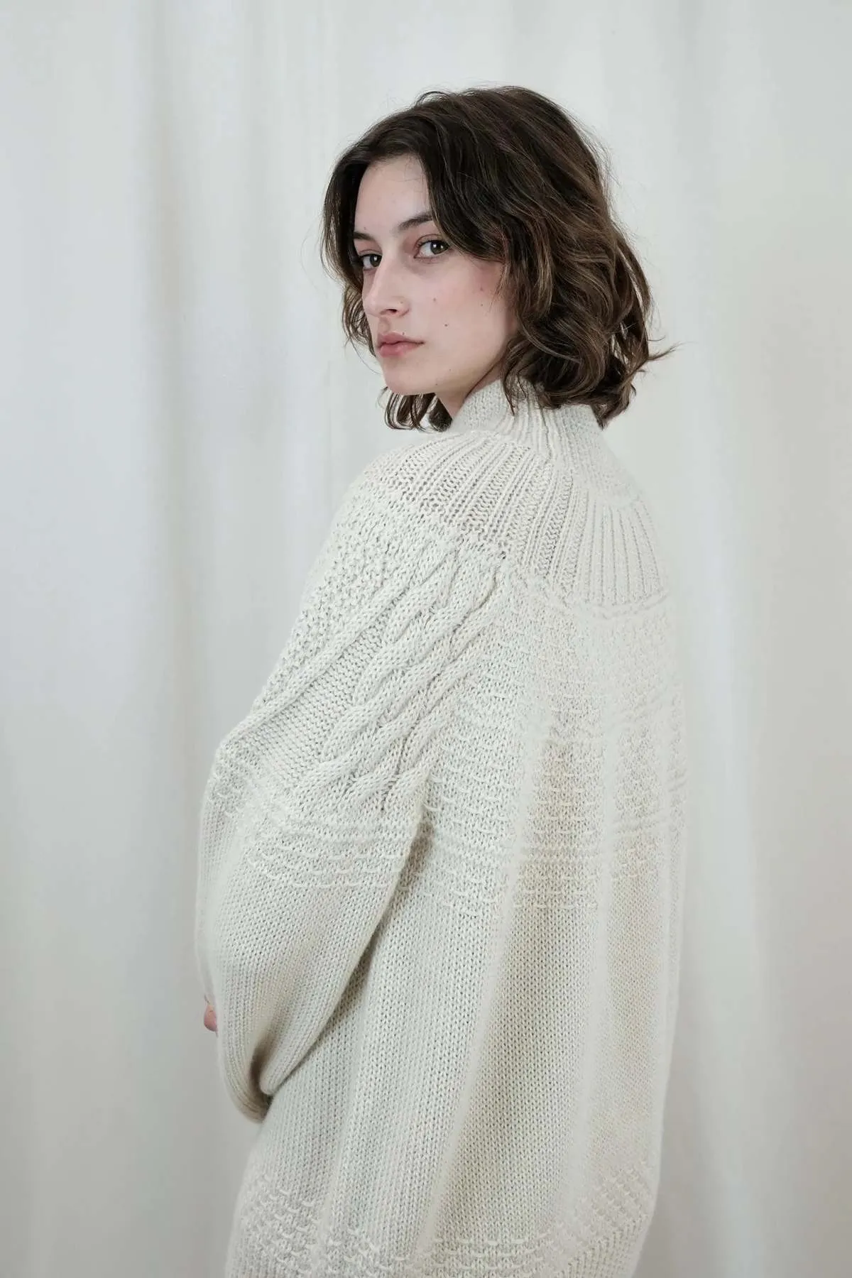 Textured Alpaca Cable Sweater - Cream