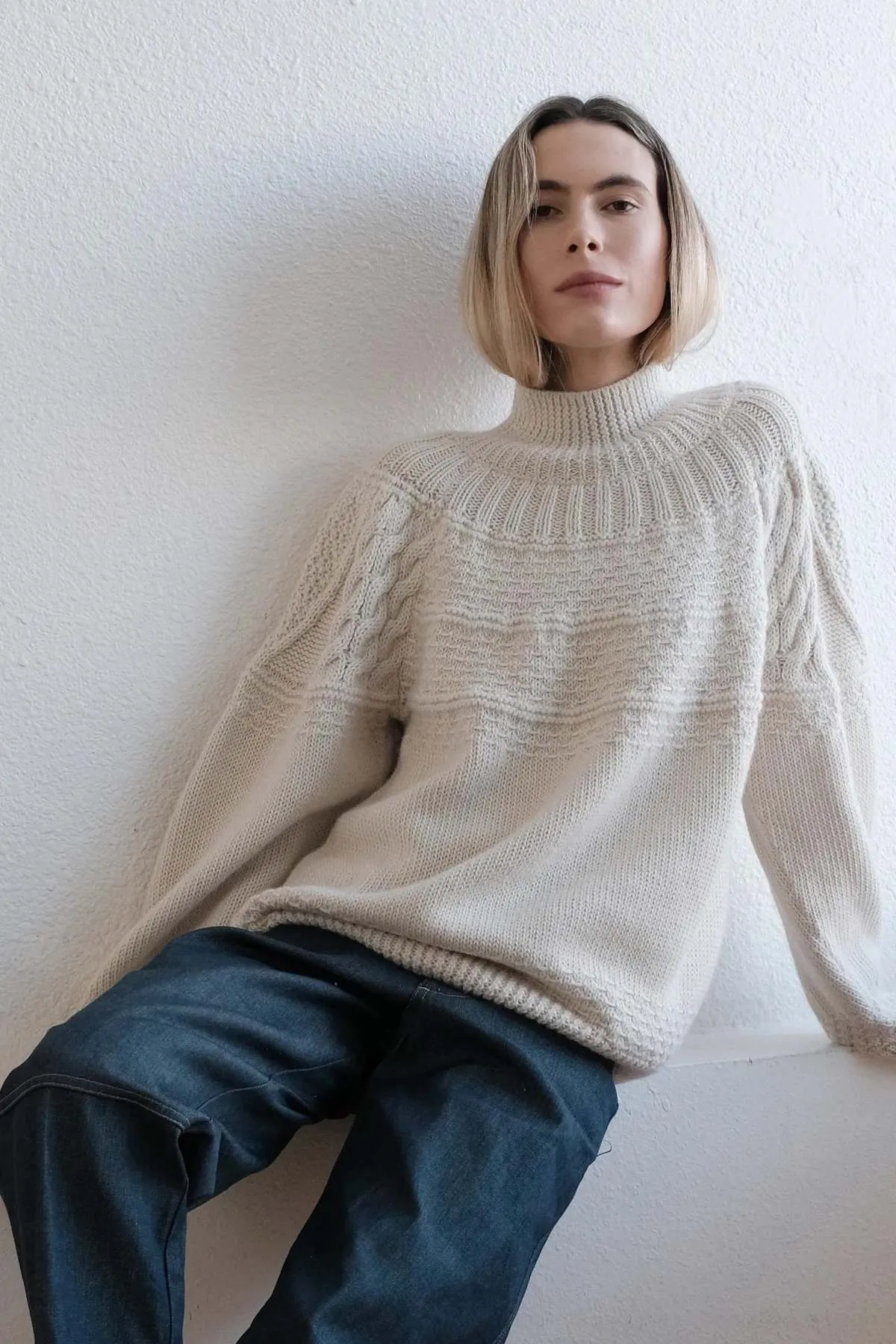 Textured Alpaca Cable Sweater - Cream