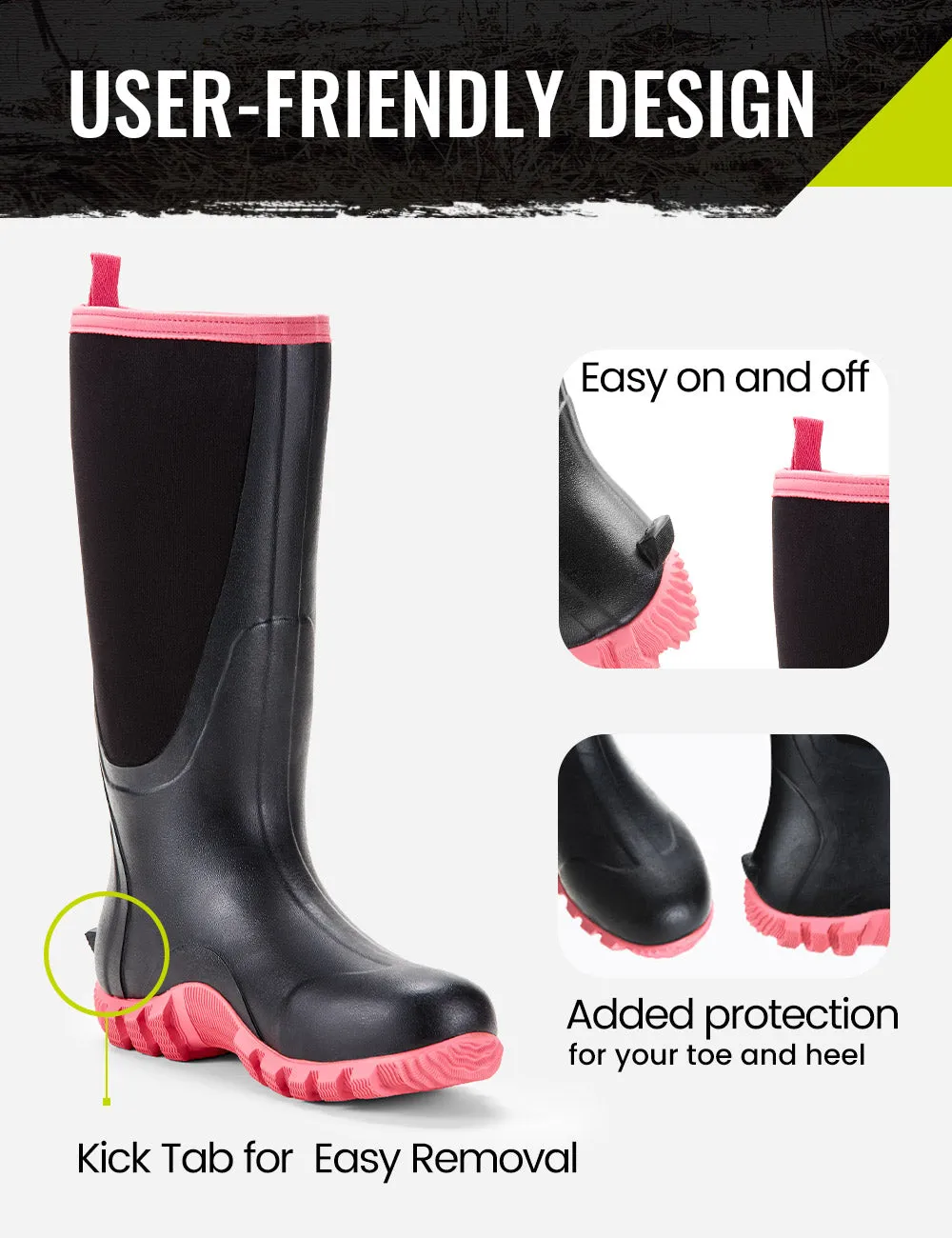 TideWe Rubber Boots for Women Rain Boots with Steel Shank, Neoprene Outdoor Hunting Boots