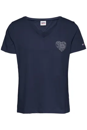 Tommy Hilfiger Women Heart V-Neck Tee Navy