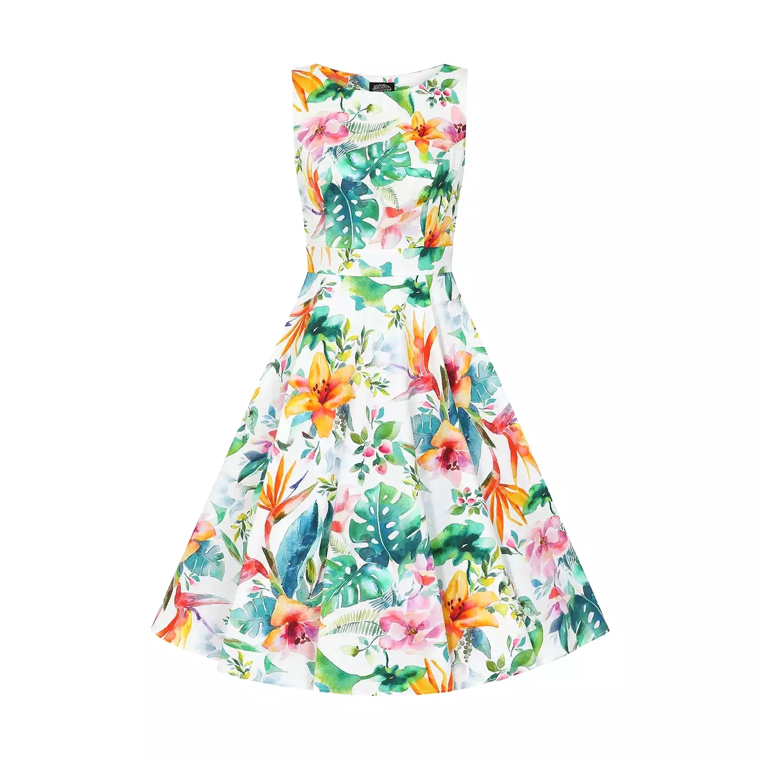 Tropical Print White Floral Summer Swing Party Dress