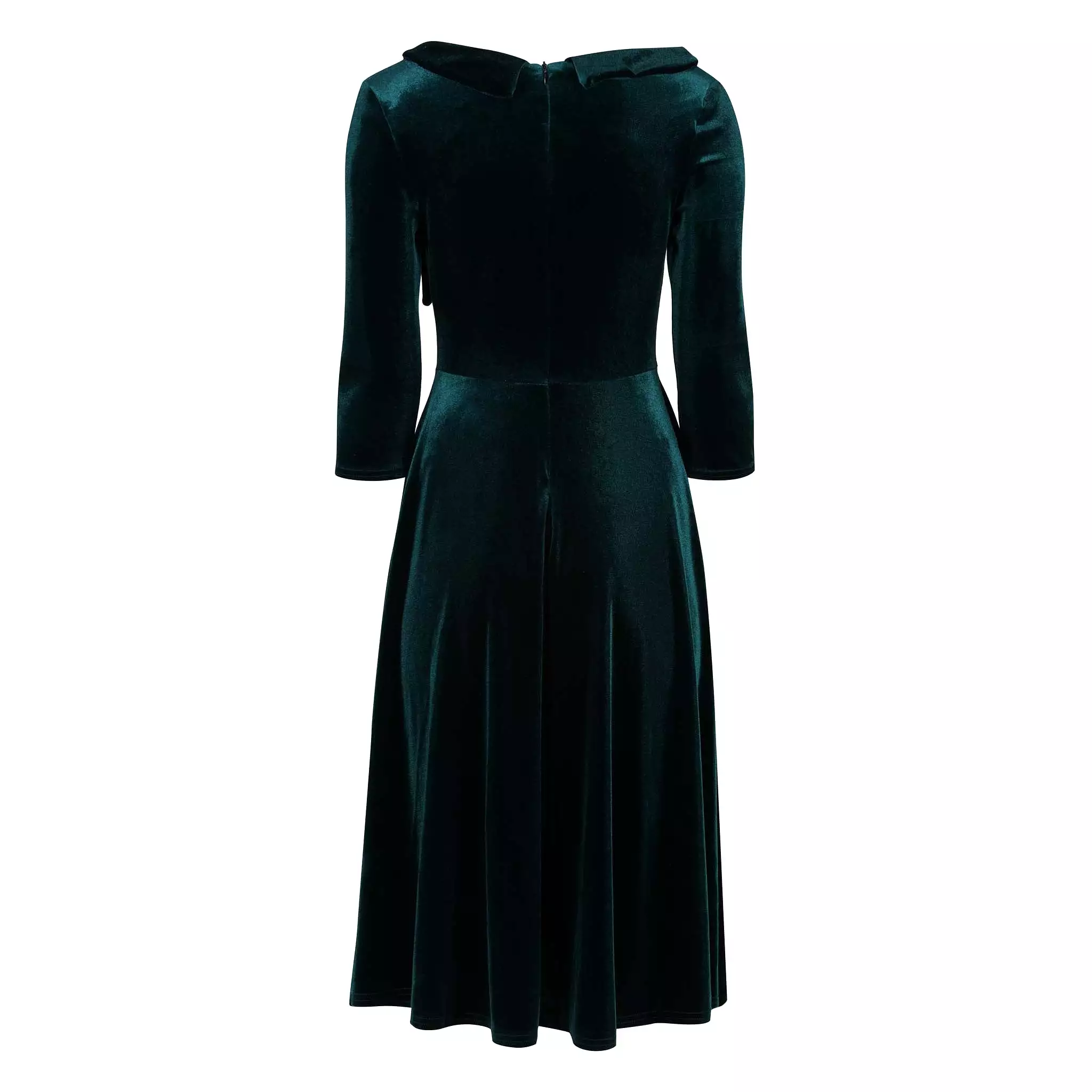 Velour Emerald Green Tie 1/2 Sleeve Vintage Swing Dress