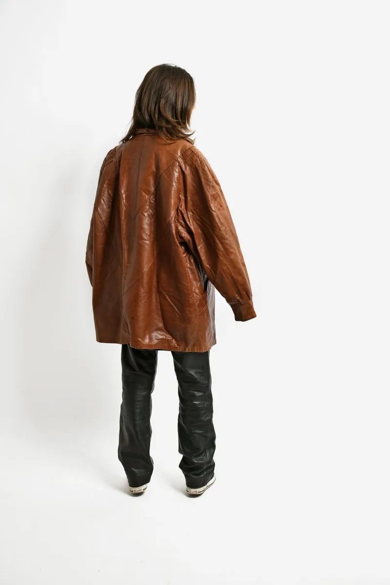 Vintage 80s leather mid long coat