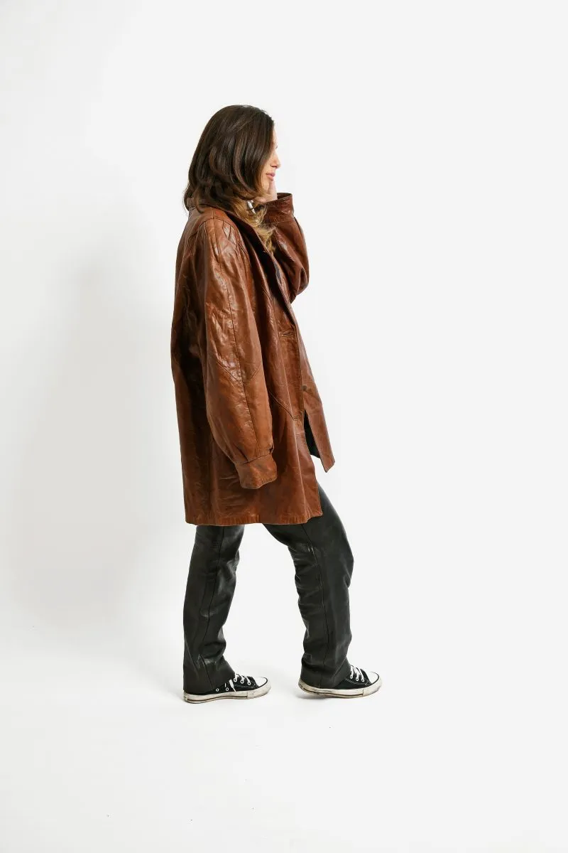 Vintage 80s leather mid long coat