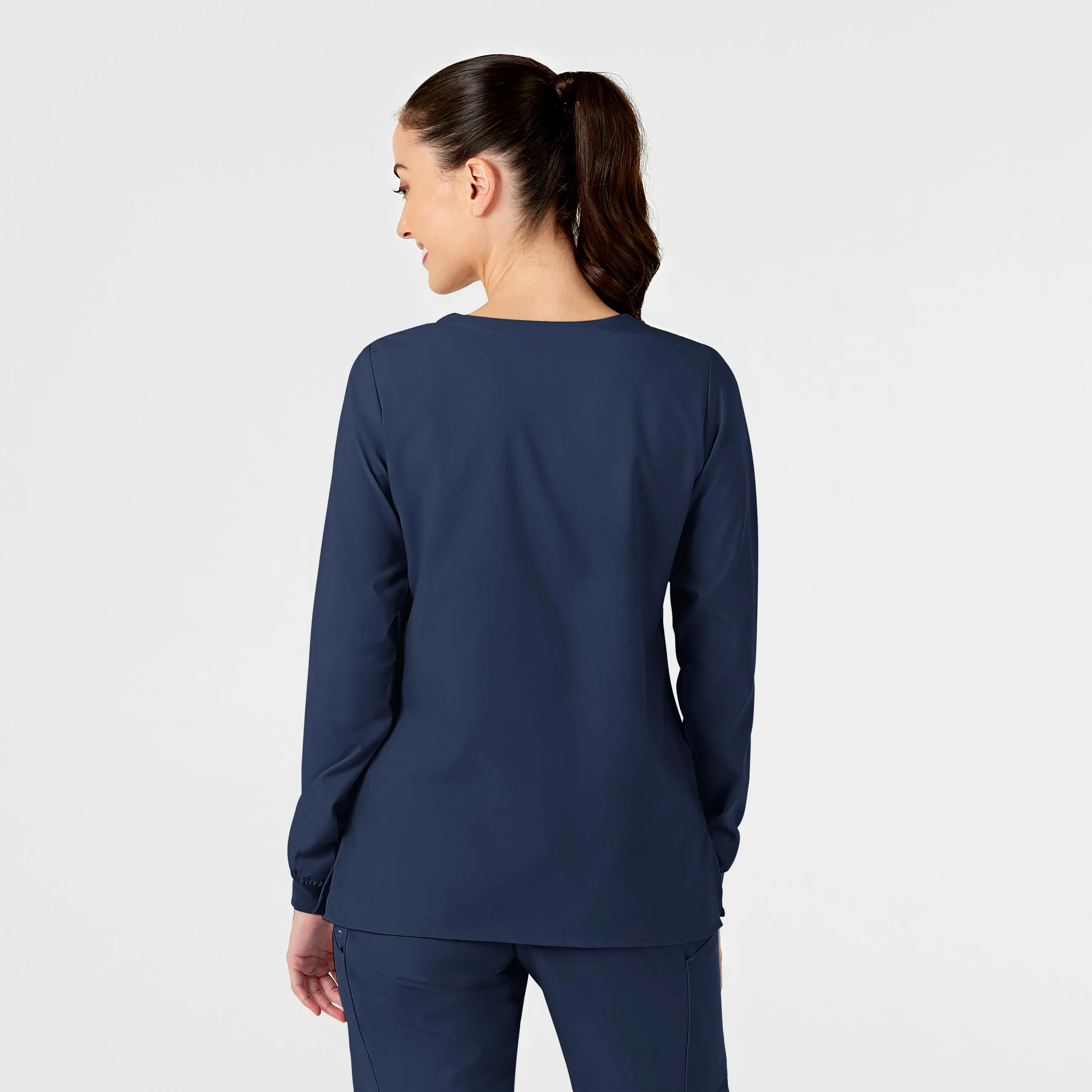 W123 Women's Crew Neck Warm Up Scrub Jacket - Navy