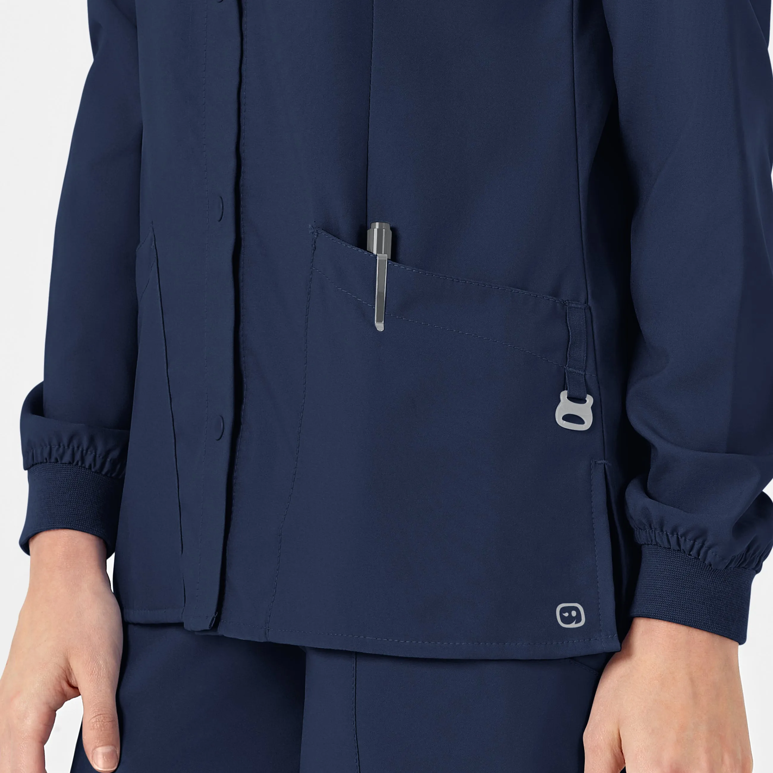 W123 Women's Crew Neck Warm Up Scrub Jacket - Navy