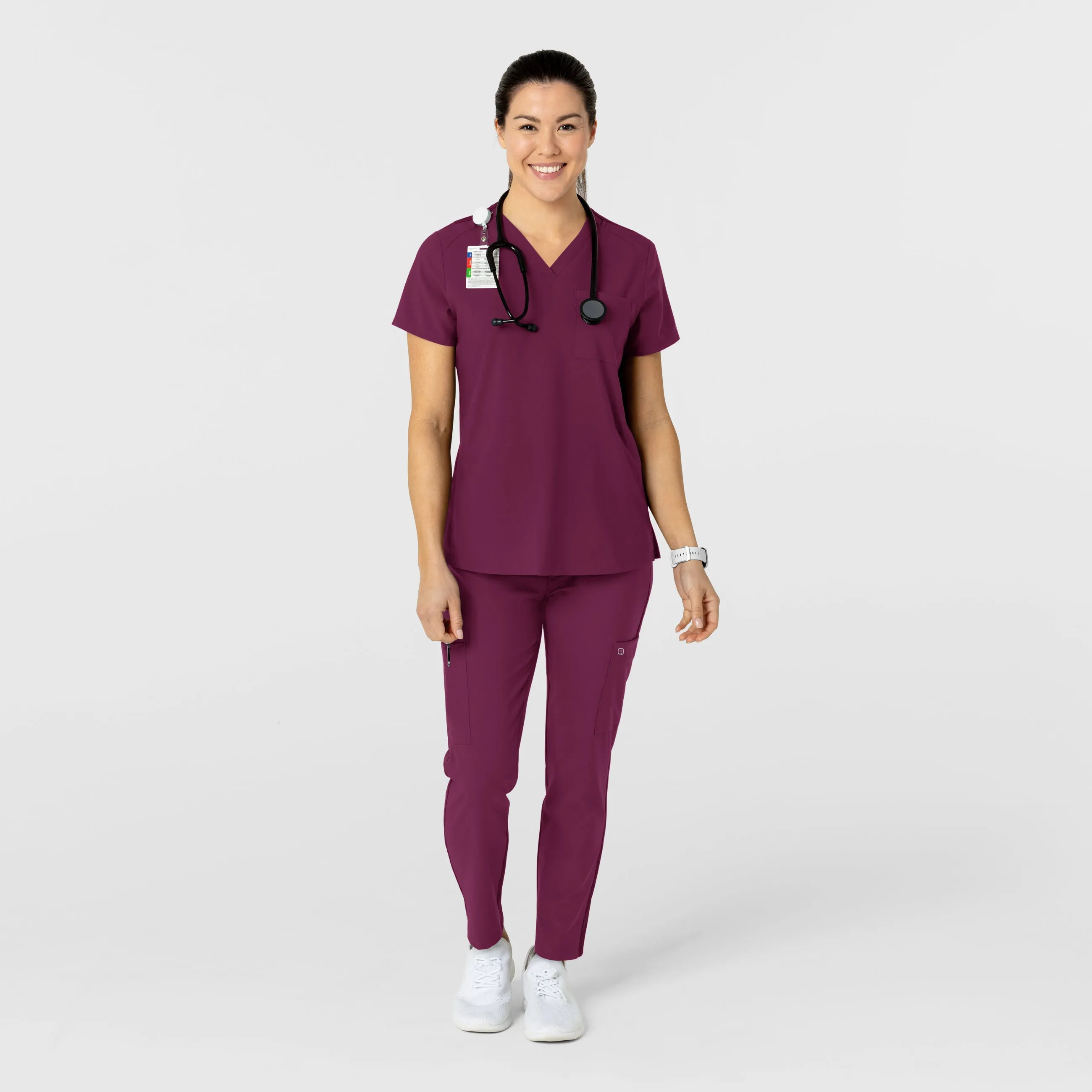 W123 Women's Flex-n-Reach Track Scrub Pant - Wine