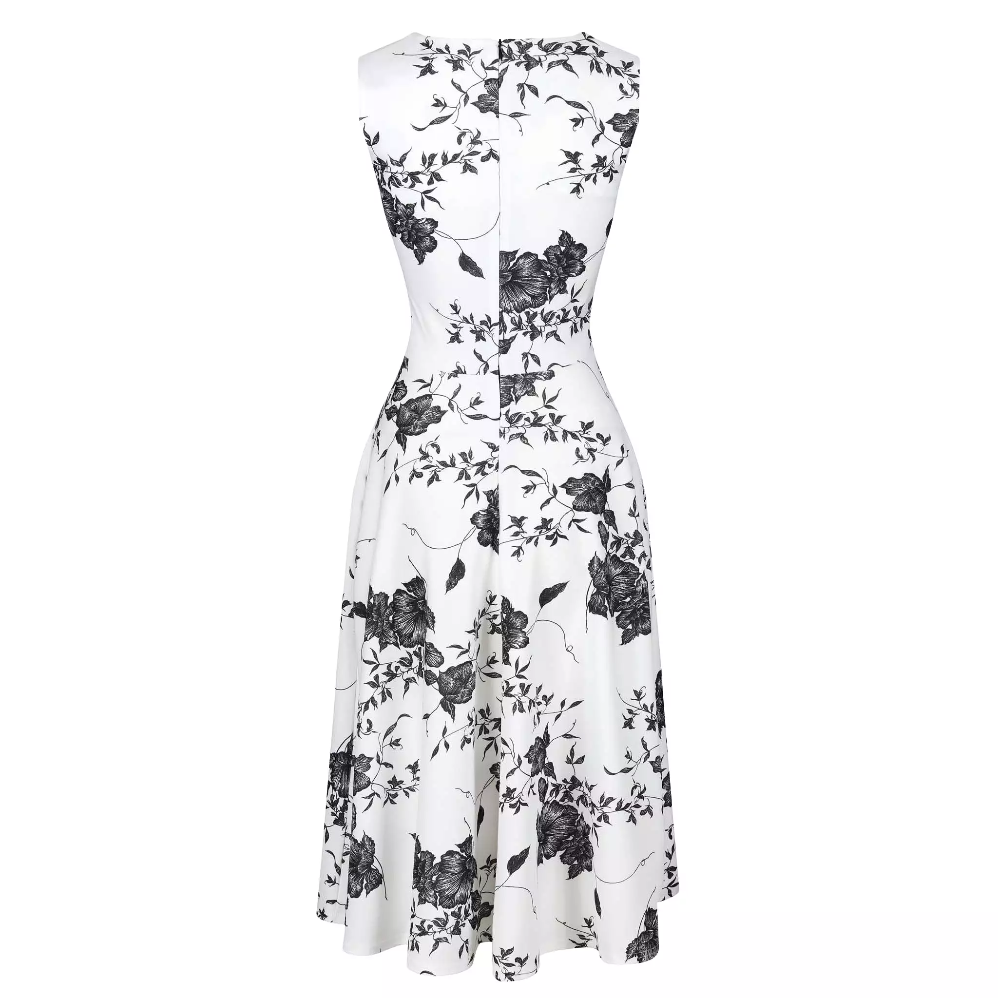 White And Black Floral Print Fit And Flare Swing Dress