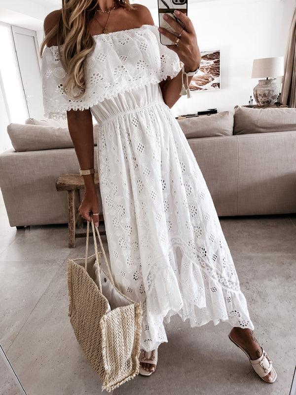 White Lace Off Shoulder Maxi Dress