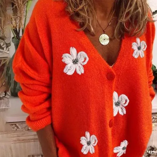 Women's Sweater Long Sleeve Sweaters & Cardigans Embroidery Elegant Streetwear Flower