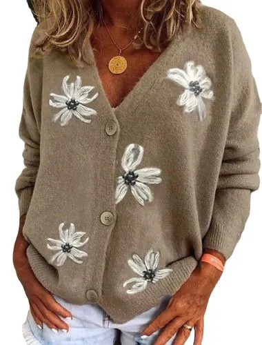 Women's Sweater Long Sleeve Sweaters & Cardigans Embroidery Elegant Streetwear Flower