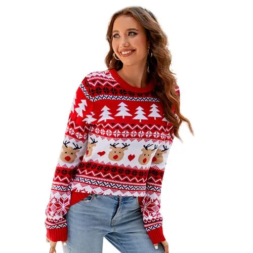 Women's Sweater Long Sleeve Sweaters & Cardigans Jacquard Casual Christmas Tree Elk