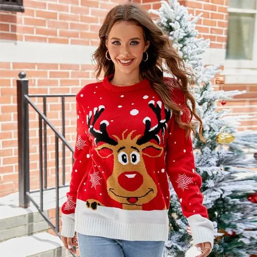 Women's Sweater Long Sleeve Sweaters & Cardigans Jacquard Casual Christmas Tree Elk