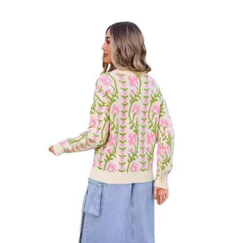 Women's Sweater Long Sleeve Sweaters & Cardigans Jacquard Streetwear Flower