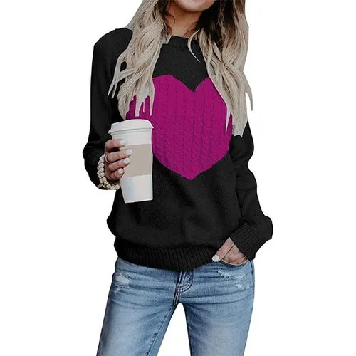 Women's Sweater Long Sleeve Sweaters & Cardigans Patchwork Fashion Heart Shape