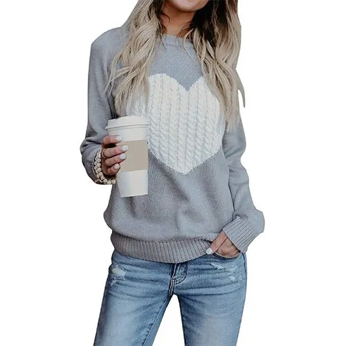 Women's Sweater Long Sleeve Sweaters & Cardigans Patchwork Fashion Heart Shape