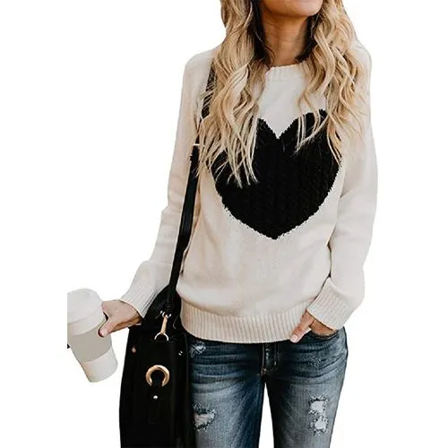 Women's Sweater Long Sleeve Sweaters & Cardigans Patchwork Fashion Heart Shape