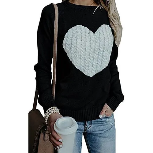 Women's Sweater Long Sleeve Sweaters & Cardigans Patchwork Fashion Heart Shape