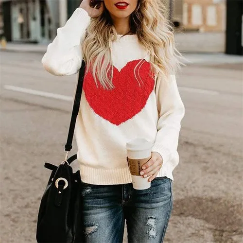 Women's Sweater Long Sleeve Sweaters & Cardigans Patchwork Fashion Heart Shape