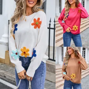 Women's Sweater Long Sleeve Sweaters & Cardigans Streetwear Flower