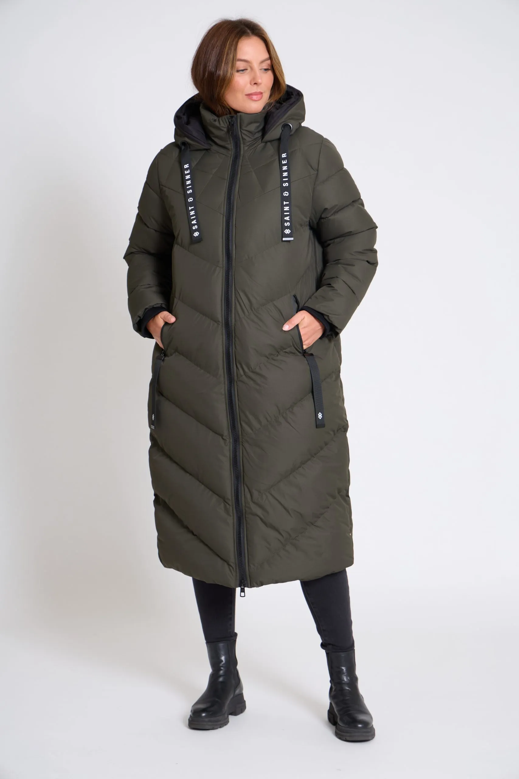 Women’s Long Oversized Padded Khaki Hooded Winter Coat