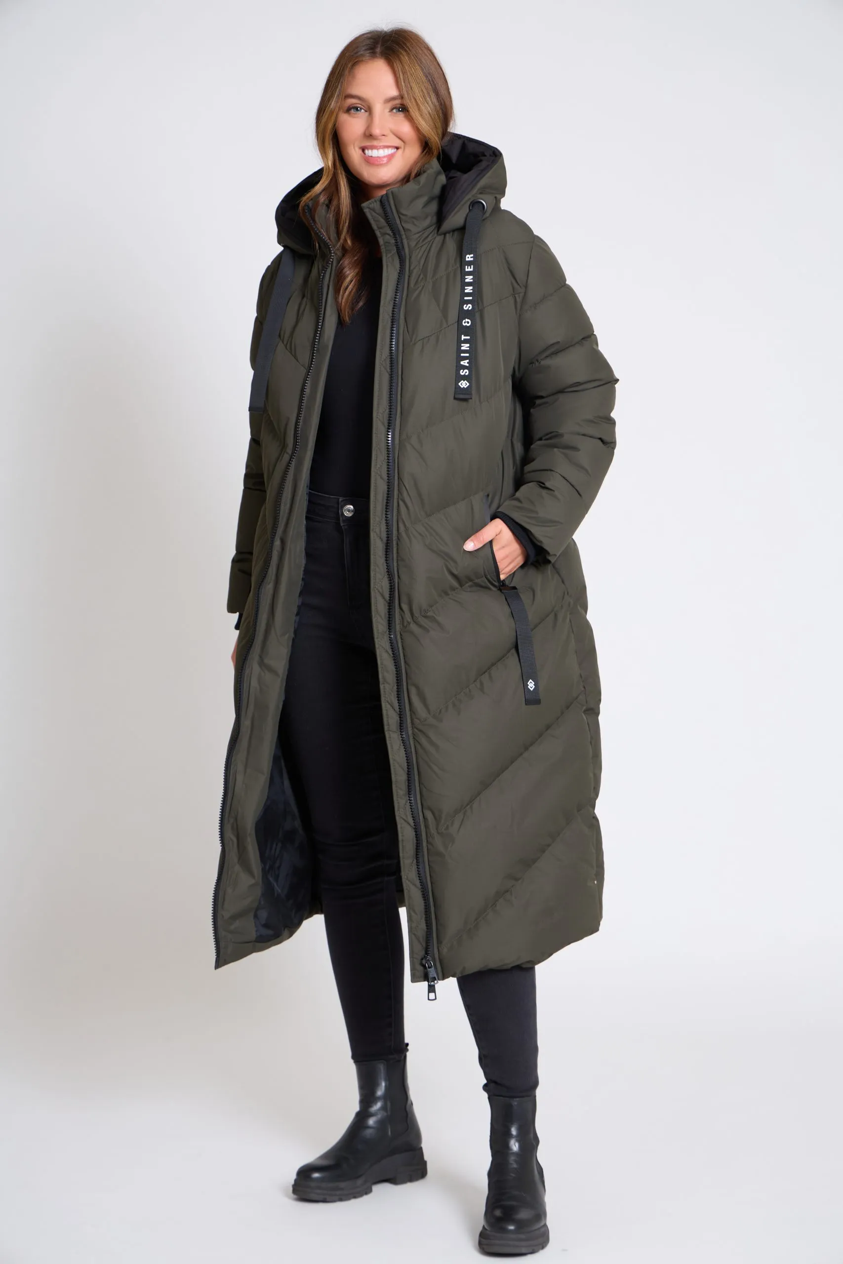 Women’s Long Oversized Padded Khaki Hooded Winter Coat