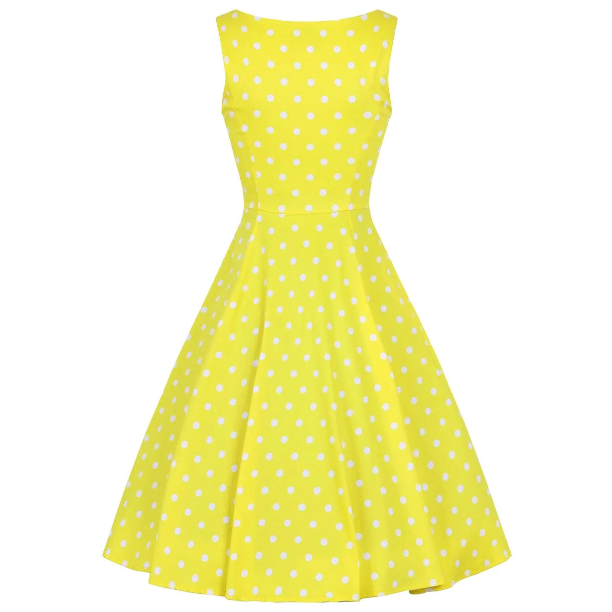 Yellow And White Polka Dot 50s Audrey Swing Dress