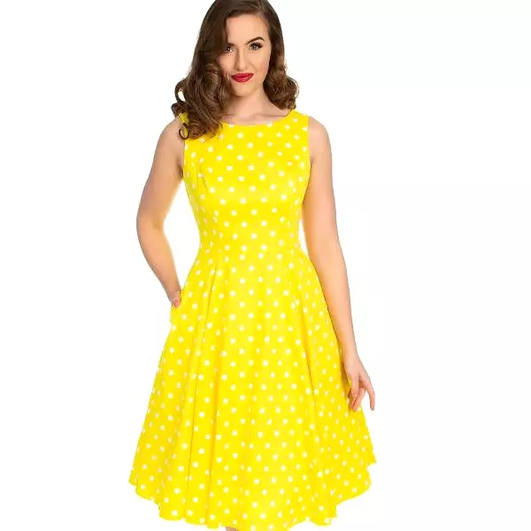 Yellow And White Polka Dot 50s Audrey Swing Dress